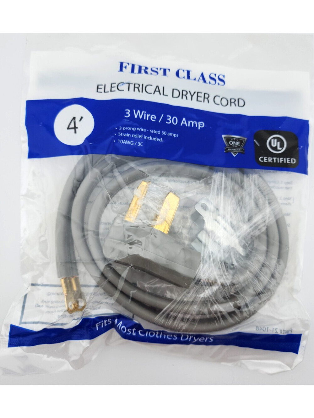 3‑Wire Dryer Power Cord – 4 ft – 30 Amp – NEMA 10‑30 – Heavy Duty Replacement